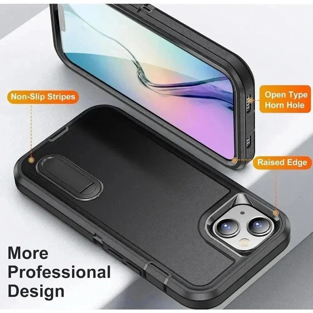 Rugged Kickstand Case for iPhone 15 6.1” Heavy Duty Shockproof Drop-Proof Black‎